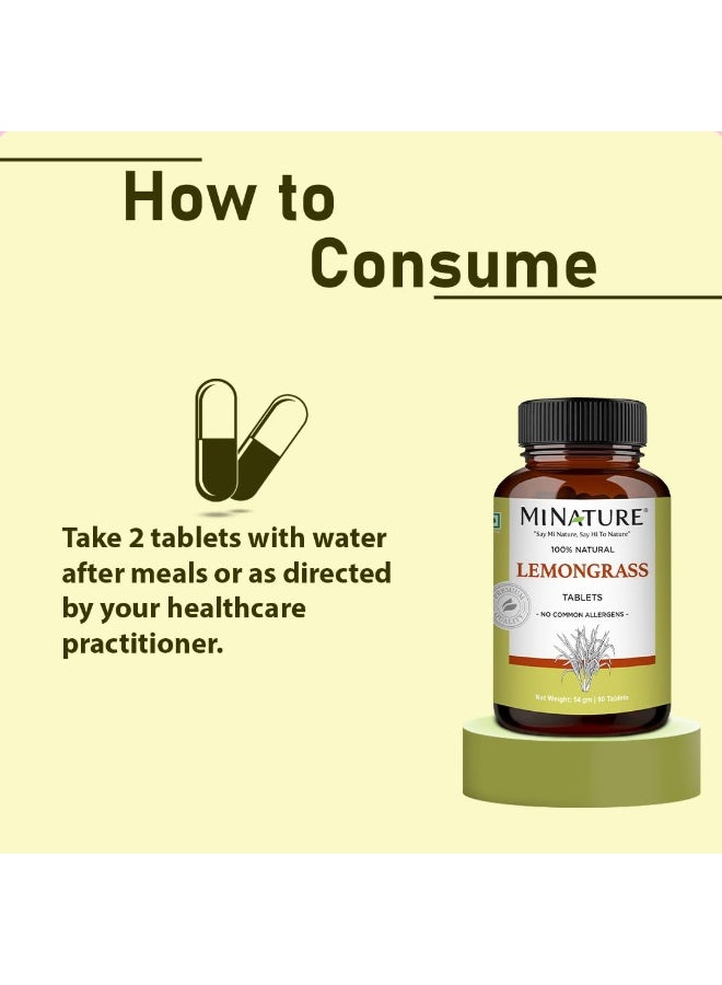 Mi Nature Lemongrass Tablets| 90 Tablets, 1000 mg | Vegan, Gluten-Free Non-GMO| Plant-Based Herbal Support - Image 2