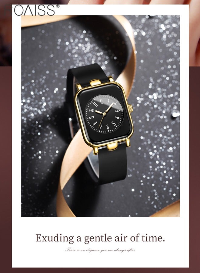 رويس ساعة كوارتز نسائية بحزام سيليكون بمينا مستطيلة، ساعة يد مقاومة للماء ومضيئة وبسيطة وعصرية كهدية للسيدات - Image 3