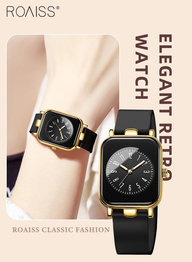 رويس ساعة كوارتز نسائية بحزام سيليكون بمينا مستطيلة، ساعة يد مقاومة للماء ومضيئة وبسيطة وعصرية كهدية للسيدات - Image 1