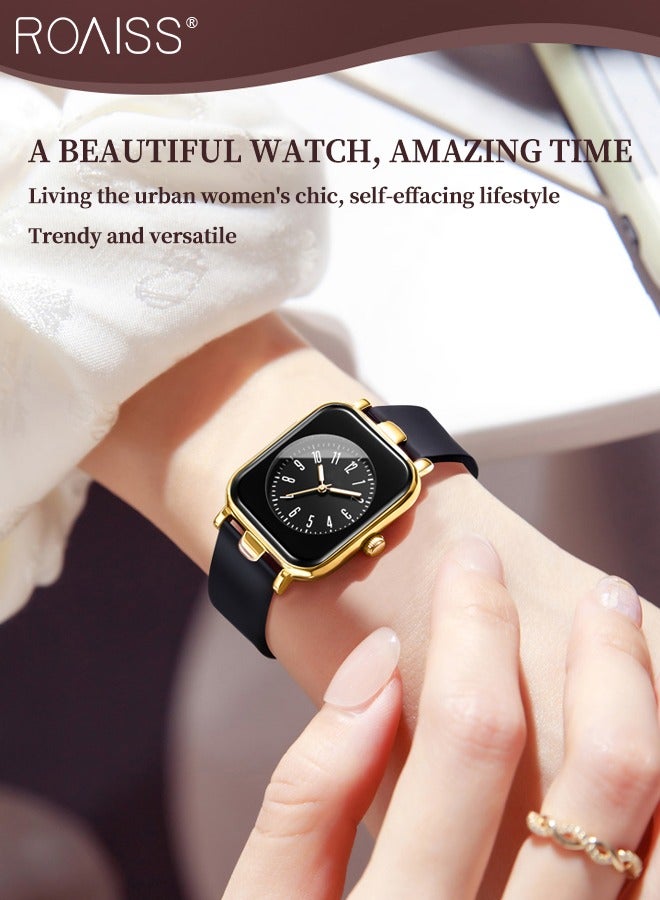 رويس ساعة كوارتز نسائية بحزام سيليكون بمينا مستطيلة، ساعة يد مقاومة للماء ومضيئة وبسيطة وعصرية كهدية للسيدات - Image 2