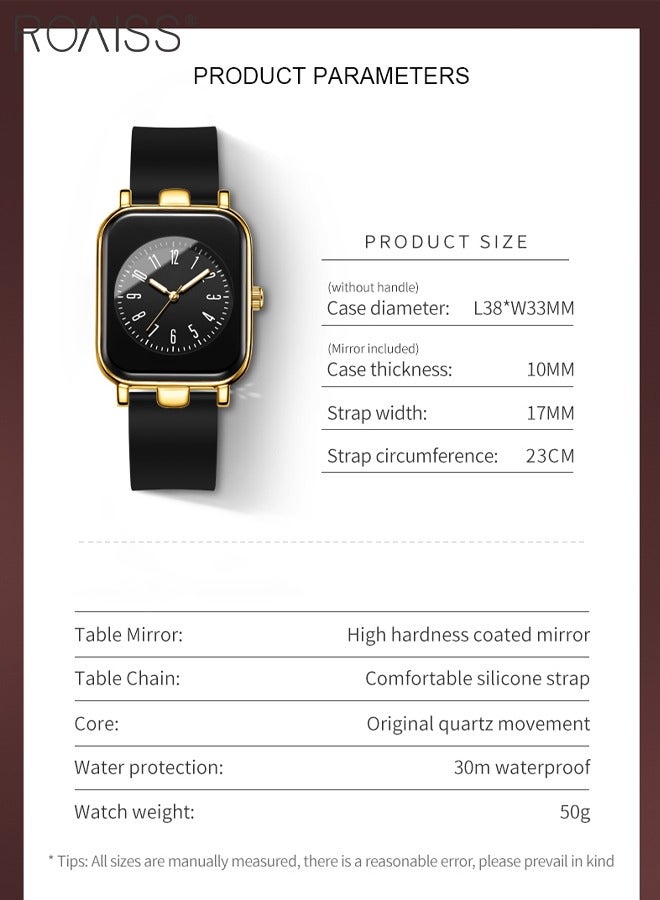 رويس ساعة كوارتز نسائية بحزام سيليكون بمينا مستطيلة، ساعة يد مقاومة للماء ومضيئة وبسيطة وعصرية كهدية للسيدات - Image 4