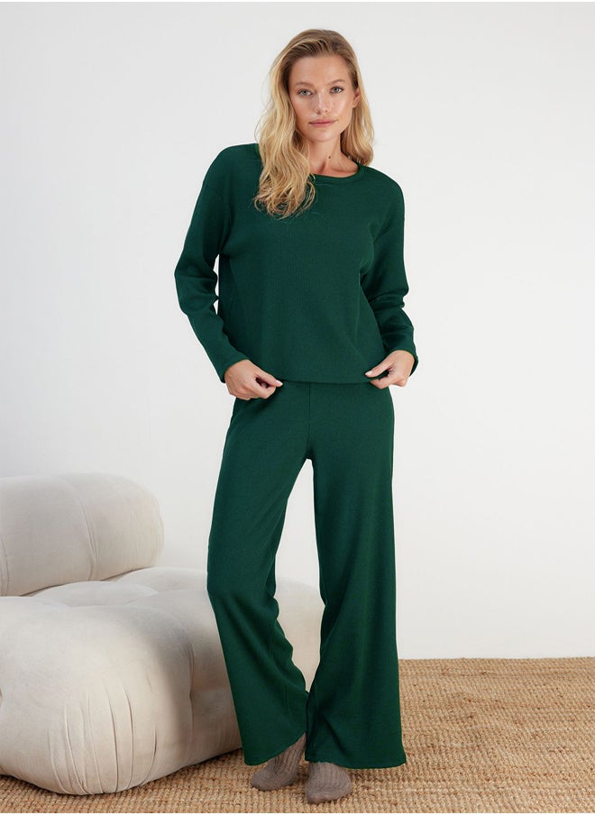 trendyol - Emerald Green Corduroy Knitted Pajama Set THMAW21PT0684 - Image 1