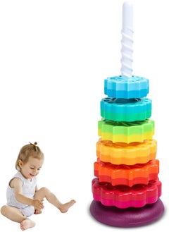 Baby Sensory Spin Gears Stacking Rings Toy, Spining Stacking Toy, Spinning Stacker Sorting, Plugging Toys for Fun and Engaging Brain Development, Babies 6-12 Months, 1-year-olds, 2-year-olds