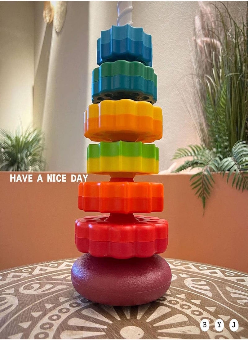 GGOOT - Baby Sensory Spin Gears Stacking Rings Toy, Spining Stacking Toy, Spinning Stacker Sorting, Plugging Toys for Fun and Engaging Brain Development, Babies 6-12 Months, 1-year-olds, 2-year-olds - Image 1