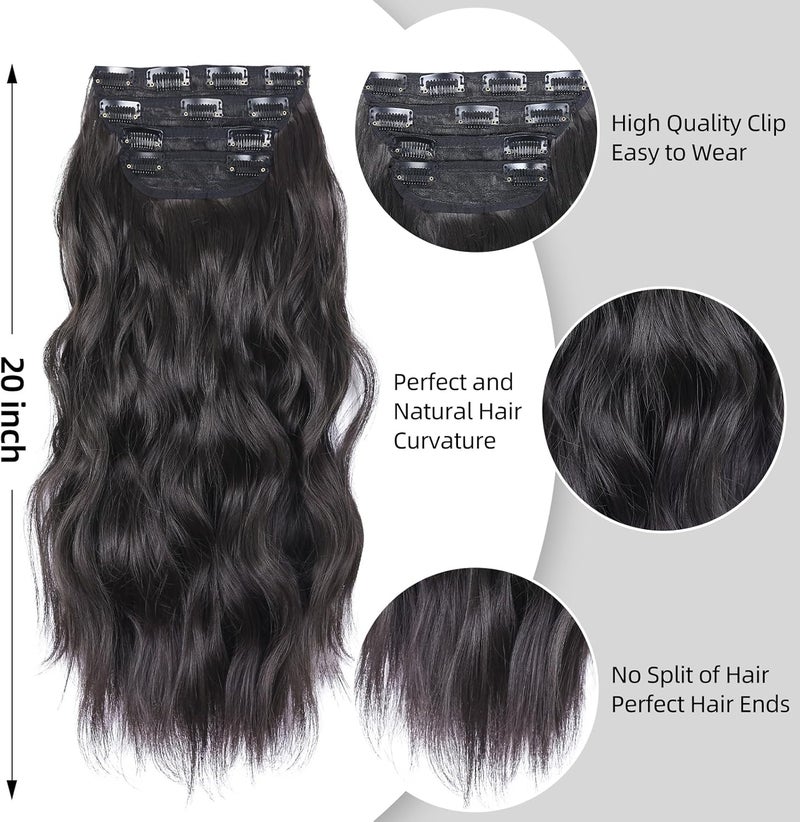 AliLeader 4PCS Hair Extensions Clip in, 20 Inches Long Curly Clip in Hair Extension, Soft Wavy Synthetic Hair Extensions for Women and Girls (Color: Black Brown) - Image 4