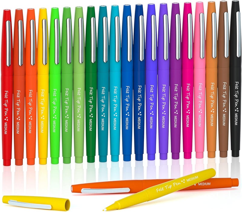 Lelix 20 Colors Felt Tip Pens, Medium Point Assorted Colors Markers Pens For Journaling, Writing, Note Taking, Planner Coloring, Perfect for Art Office and School Supplies - Image 1