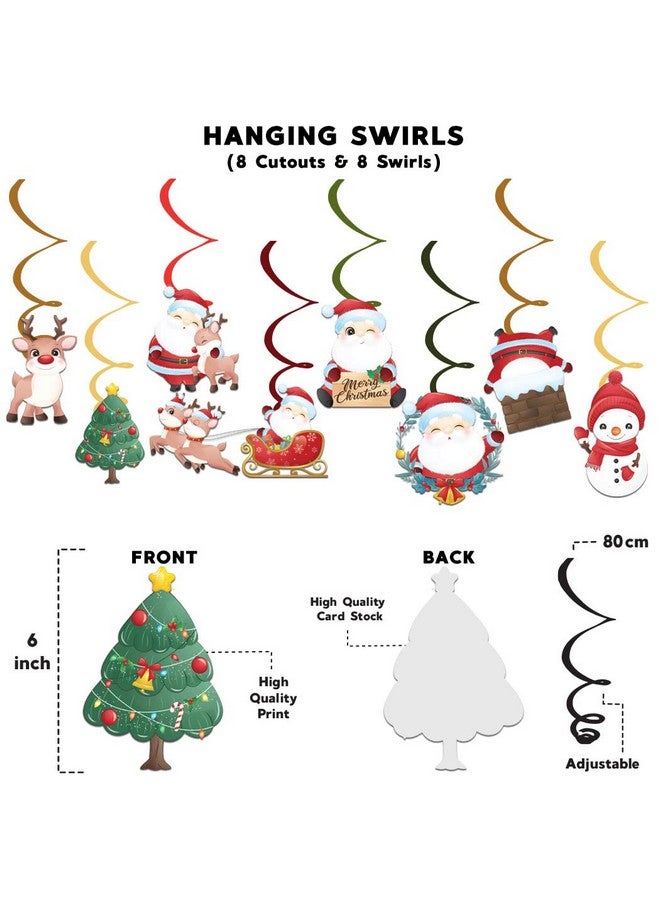 Festiko® Merry Christmas Decoration (24 pcs)- X-Mas Holiday Decor- Festive Party Decor/Winter Mantle Home Decor/Xmas Party Decoration Supplies Combo(Banner,Swirls,Cake Topper,Cup Cake Toppers) - Image 4