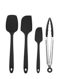 Y&D Rubber Spatula 4-Piece Set Black Includes 3 Silicone Spatulas 1 Tong Kitchen Tools for Cooking Baking Mixing Strong Stainless Steel Core Design Non-stick Heat Resistant  - Image 1