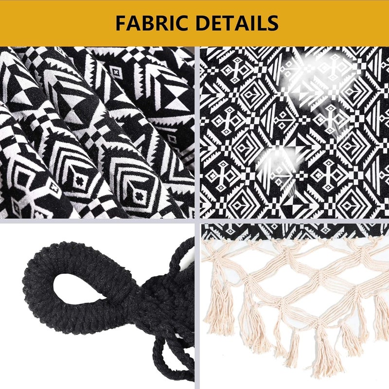 ROOITY Portable Hammock with Tassel,2 Person,Brazilian Tree Hammocks with Carry Bag for Bedroom,Garden,Backyard,Patio,Outdoor and Indoor XX-Large Black/White Woven Cotton Fabric, Up to 450Lbs - Image 2