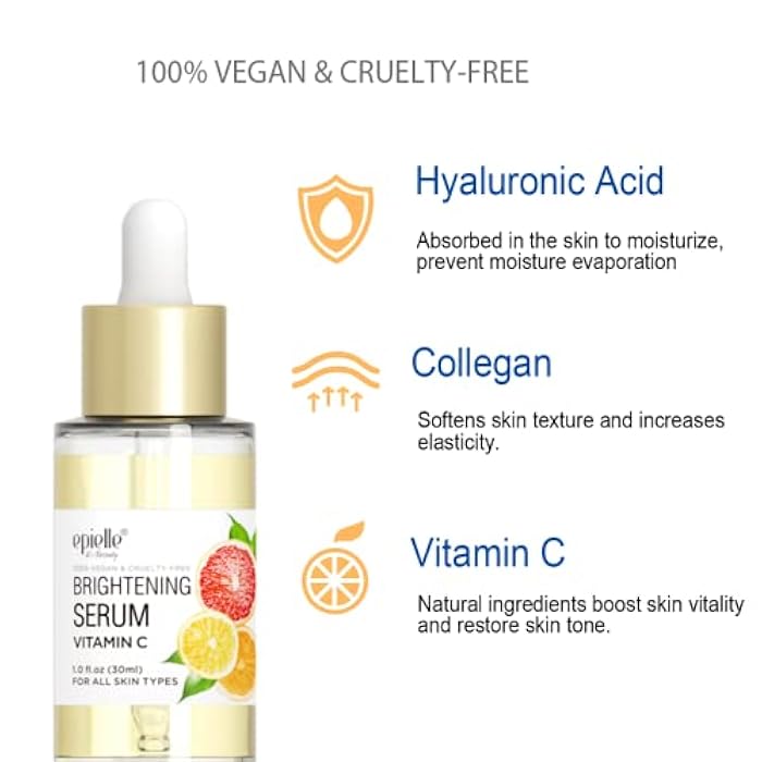 Epielle Vitamin C Serum with Collagen & Hyaluronic Acid, Restore Hydration & Reduce Dark Spots, Vegan & Cruelty-Free, Korean Skin Care, 1.0 fl oz - Image 3