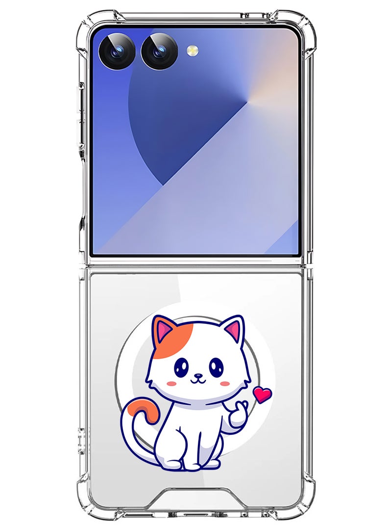 Theodor Magnetic Case for Samsung Galaxy Z Flip 7 Compatible with MagSafe Wireless Charging, Shockproof Phone Bumper Cover Cat love - Image 1