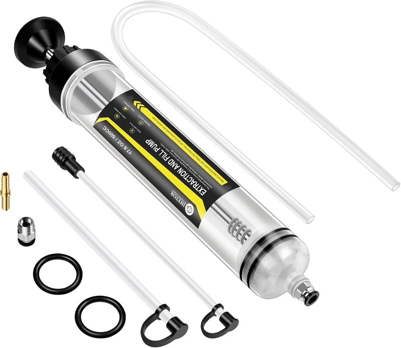 500CC Automotive Fluid Extractor and Fill Pump Manual Oil Change Syringe with Total 51 Inches Long Hose and Extension Tubes, for ATF Coolant Power Steering Fluid Gear Oil Engine Oil, etc. - Image 1