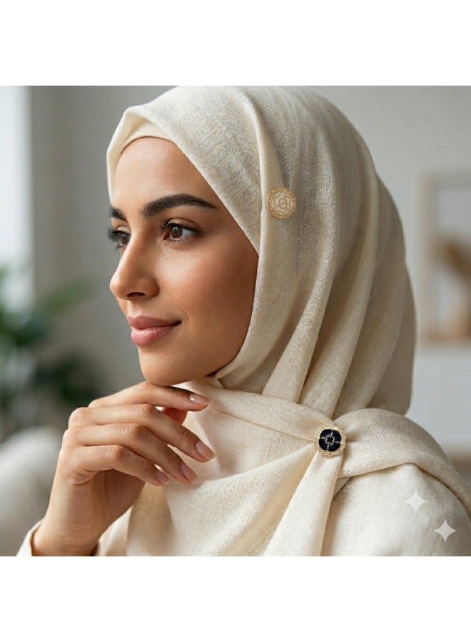 دبابيس حجاب مغناطيسية مرصعة بالكريستال للنساء، قطعتان بتصميم زهور أنيق باللونين الأسود والأبيض - مشابك حجاب بدون ثقوب، مغناطيس قوي، لا تتلف القماش، لتثبيت الحجاب والملابس بإحكام - Image 3