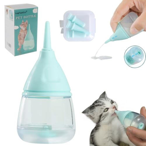 LogFaadCoi Kitten Bottles for Nursing,Puppy Bottles for Nursing Puppy Milk, Anti-Choking Puppy Feeder Design,with 3pcs Replaceable and Reusable Silicone Nipples for Feeding Newborn Pets (Blue, 40ml+3pcs) - Image 1
