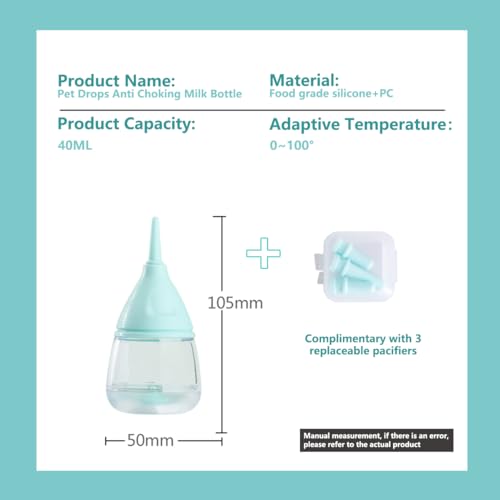 LogFaadCoi Kitten Bottles for Nursing,Puppy Bottles for Nursing Puppy Milk, Anti-Choking Puppy Feeder Design,with 3pcs Replaceable and Reusable Silicone Nipples for Feeding Newborn Pets (Blue, 40ml+3pcs) - Image 4