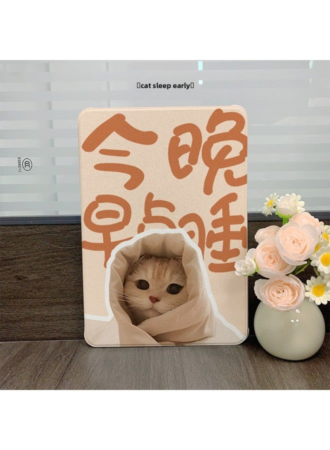 For Ipad9 Flat Protective Case Acrylic Pro11Air9.7 Cute Cat Rotating Painted IPad Case-Color:Cats Go To Bed Early】-Applicable Model:10.5/10.2 Inch Universal