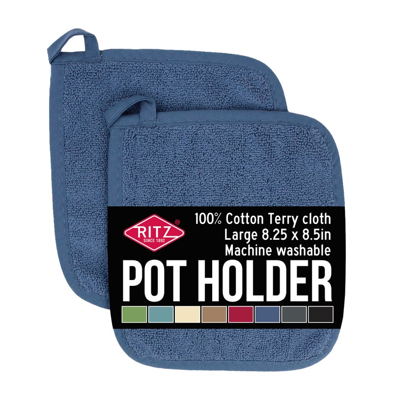 RITZ Terry Potholder & Hot Pad: Unparalleled Heat Resistant, Durable 100% Cotton â€“ Ergonomically Designed for Optimal Grip â€“ Easy-Care Machine Washable â€“ 2-Pack, Federal Blue - Image 1