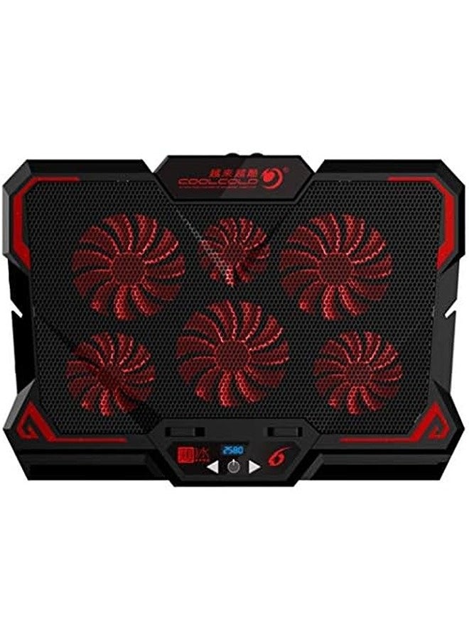 COOLCOLD 17-Inch Gaming Laptop Cooling Pad with 6 Fans | LED Display, Dual USB Ports, 2600RPM Silent Fans, Adjustable Height Stand for 15.6-17.3" Laptops - Image 1