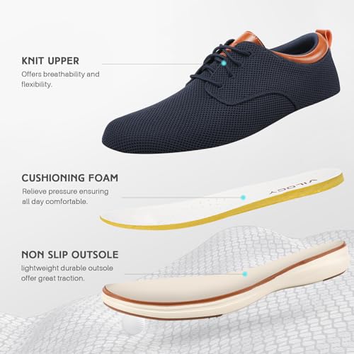 VILOCY Men's Wide Casual Dress Oxfords Business Shoes Fashion Sneakers Mesh Breathable Comfortable Walking Shoes Navy,EU40 - Image 4