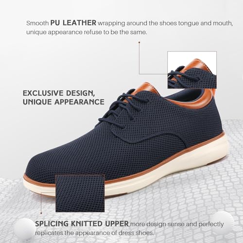 VILOCY Men's Wide Casual Dress Oxfords Business Shoes Fashion Sneakers Mesh Breathable Comfortable Walking Shoes Navy,EU40 - Image 3