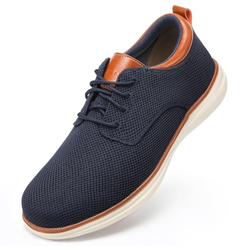 VILOCY Men's Wide Casual Dress Oxfords Business Shoes Fashion Sneakers Mesh Breathable Comfortable Walking Shoes Navy,EU40 - Image 1