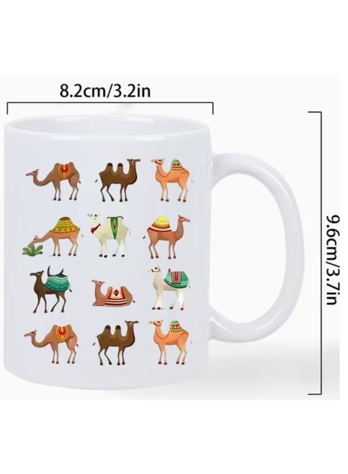 RYN Camel-Themed Ceramic Coffee Mug, White Dishwasher Safe Tea Cup with Arabian Desert Design - Image 2