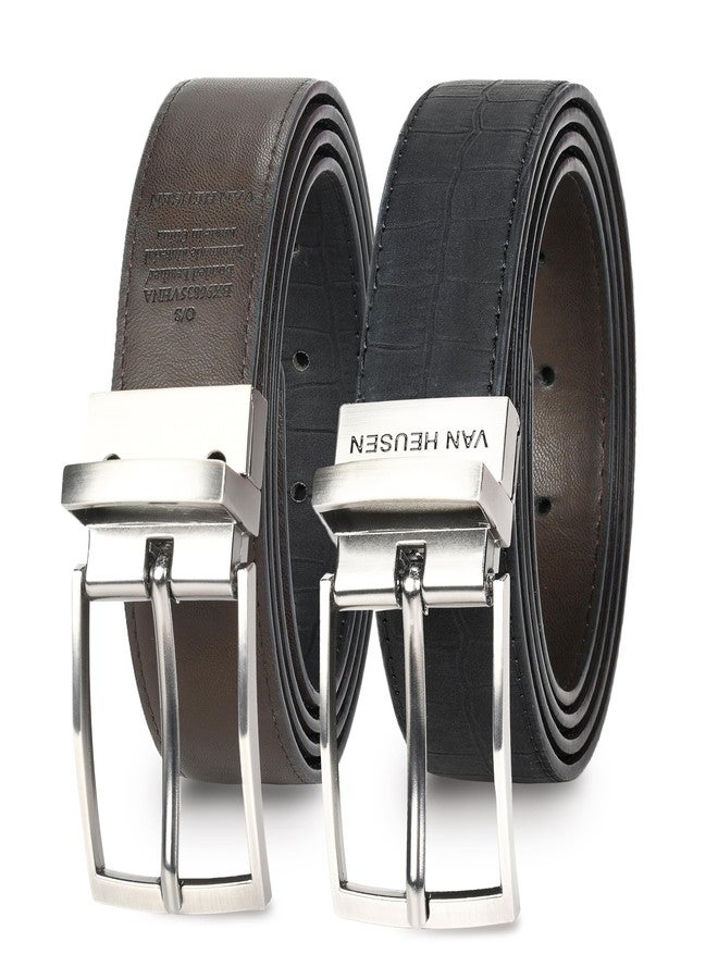 فان هيوزن حزام رجالي من الجلد قابل للعكس من فان هوزن، بنسيجين، حزام أنيق باللونين الأسود والبني مناسب للارتداء اليومي أو الجينز، مصمم ليناسب جميع المقاسات - Image 2