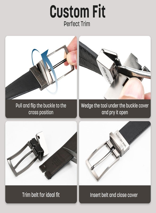 فان هيوزن حزام رجالي من الجلد قابل للعكس من فان هوزن، بنسيجين، حزام أنيق باللونين الأسود والبني مناسب للارتداء اليومي أو الجينز، مصمم ليناسب جميع المقاسات - Image 4