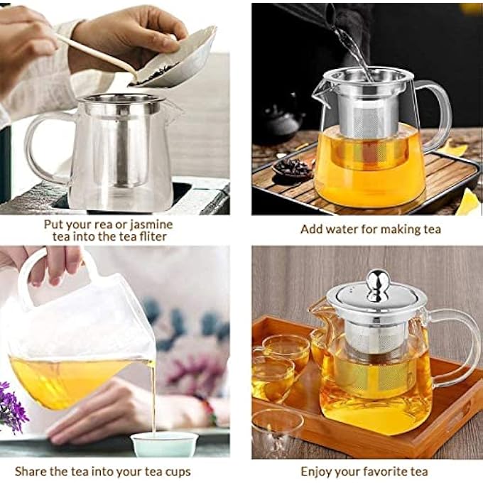 ALEECYN 193Oz Glass Teapot With Infuser Loose Leaf Teapot With Infuser Glass Tea Kettle With Stainless Steel Infuser For Loose Leaf  Blooming Glass Teapot Stovetop Save 550Ml - Image 4