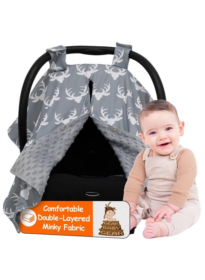 Dear Baby Gear Car Seat Cover for Boys & Girls - Baby Carseat Canopy w/Snap Opening - Infant Seat Cover - Stroller & Nursing Covers - Newborn Carrier Canopy - 40x30 (Antlers on Gray - Gray Dot) - Image 1