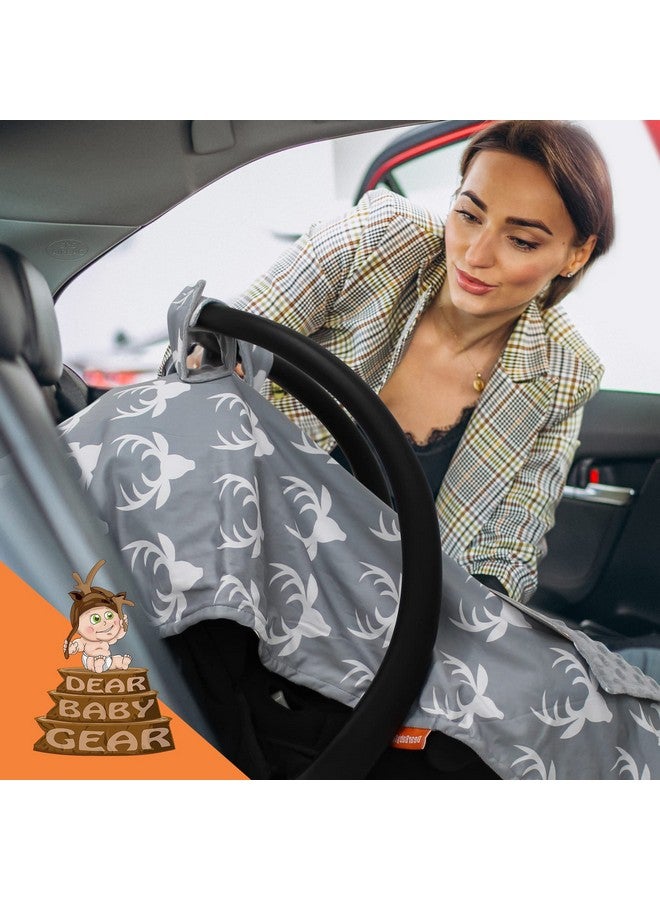 Dear Baby Gear Car Seat Cover for Boys & Girls - Baby Carseat Canopy w/Snap Opening - Infant Seat Cover - Stroller & Nursing Covers - Newborn Carrier Canopy - 40x30 (Antlers on Gray - Gray Dot) - Image 2
