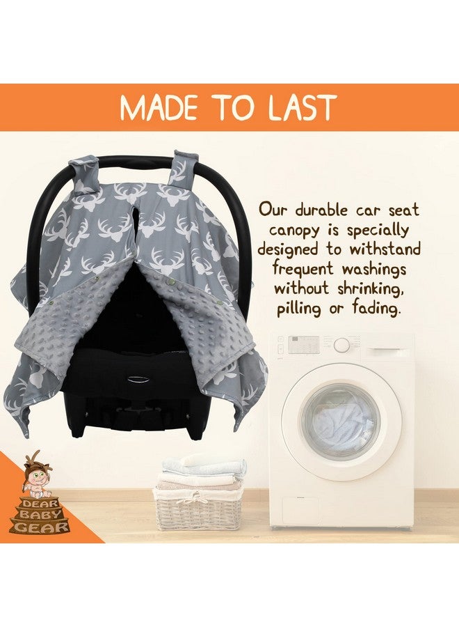 Dear Baby Gear Car Seat Cover for Boys & Girls - Baby Carseat Canopy w/Snap Opening - Infant Seat Cover - Stroller & Nursing Covers - Newborn Carrier Canopy - 40x30 (Antlers on Gray - Gray Dot) - Image 4