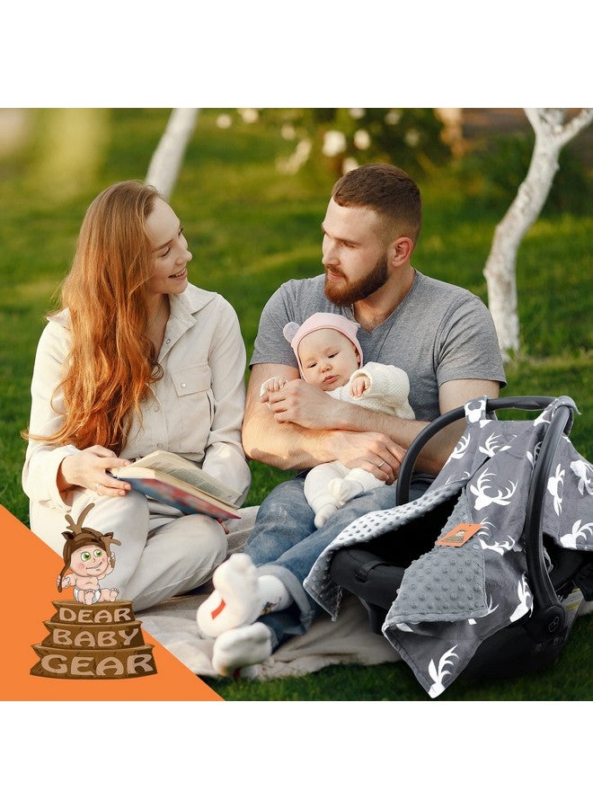 Dear Baby Gear Car Seat Cover for Boys & Girls - Baby Carseat Canopy w/Snap Opening - Infant Seat Cover - Stroller & Nursing Covers - Newborn Carrier Canopy - 40x30 (Antlers on Gray - Gray Dot) - Image 3