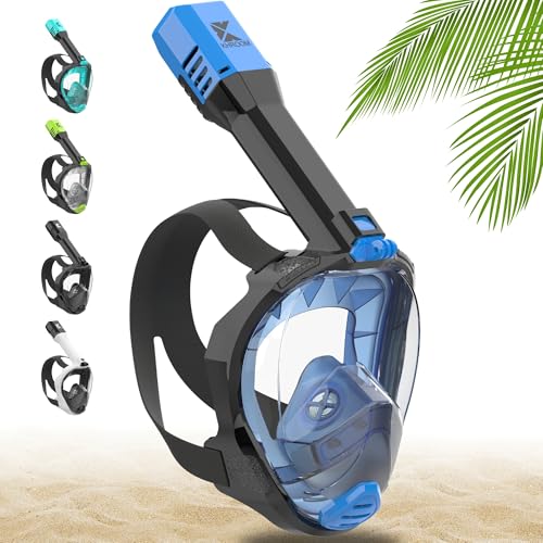 Khroom Full Face Snorkel Mask for Adults | New Valve Tech for Easy Breathing | 3X Larger Air Intake | Leak-Proof & Anti-Fog | Premium Snorkel Gear | Scuba Mask with Action Cam Mount (L/XL, Blue) - Image 1