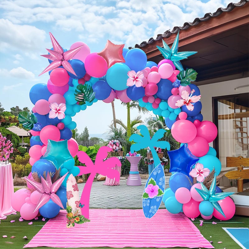 froufing Blue and Pink Balloon Garland Arch Kit 135Pcs with fivepointe Star balloons for summer aloha Baby shower Gender reveal Hawaii cartoon birthday decorations - Image 2