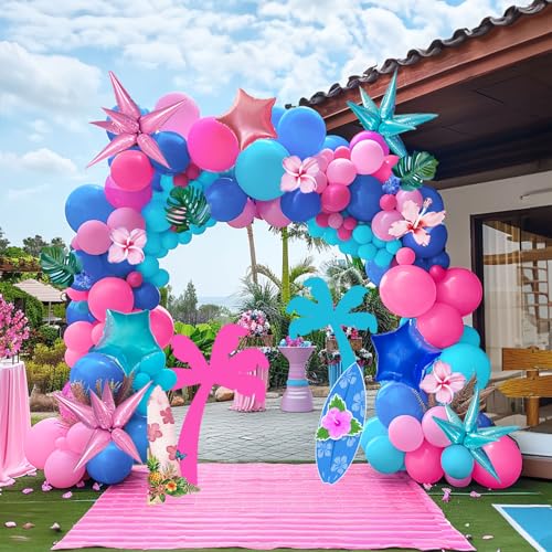 froufing Blue and Pink Balloon Garland Arch Kit 135Pcs with fivepointe Star balloons for summer aloha Baby shower Gender reveal Hawaii cartoon birthday decorations - Image 1