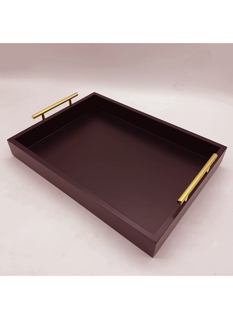 Device Bas with BROWN ART SHOPPEE Device Bas with BROWN ART SHOPPEE Serving TrayTray For Coffee Table With Coated Metal Handles Living Room Bathroom Bar Organizer Modern Decorative Tray For Storage And Display Brown Rectangular  - Image 2