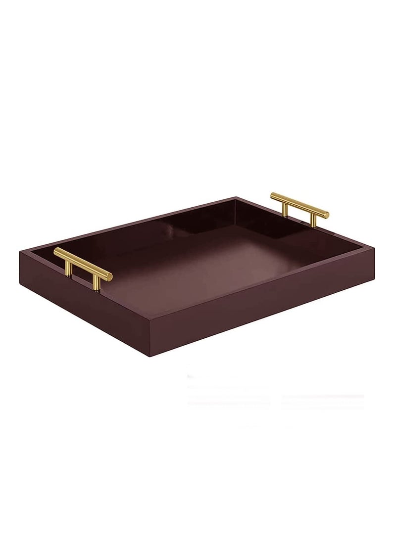 Device Bas with BROWN ART SHOPPEE Device Bas with BROWN ART SHOPPEE Serving TrayTray For Coffee Table With Coated Metal Handles Living Room Bathroom Bar Organizer Modern Decorative Tray For Storage And Display Brown Rectangular  - Image 5