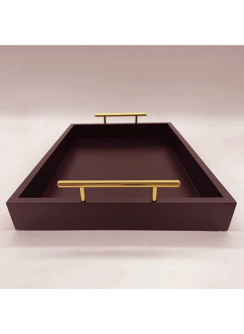 Device Bas with BROWN ART SHOPPEE Device Bas with BROWN ART SHOPPEE Serving TrayTray For Coffee Table With Coated Metal Handles Living Room Bathroom Bar Organizer Modern Decorative Tray For Storage And Display Brown Rectangular  - Image 4
