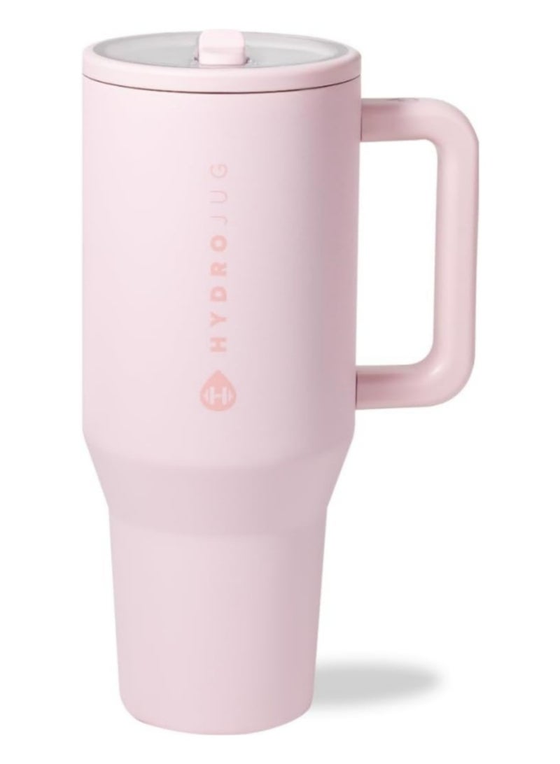 HydroJug HydroJug Traveler - 32oz Water Bottle with Handle & Flip Straw - Cup Holder Friendly, Leak-Resistant, Reusable Insulated Stainless Steel with Rubber Base - Gift for Women & Men, Pink Sand  - Image 1