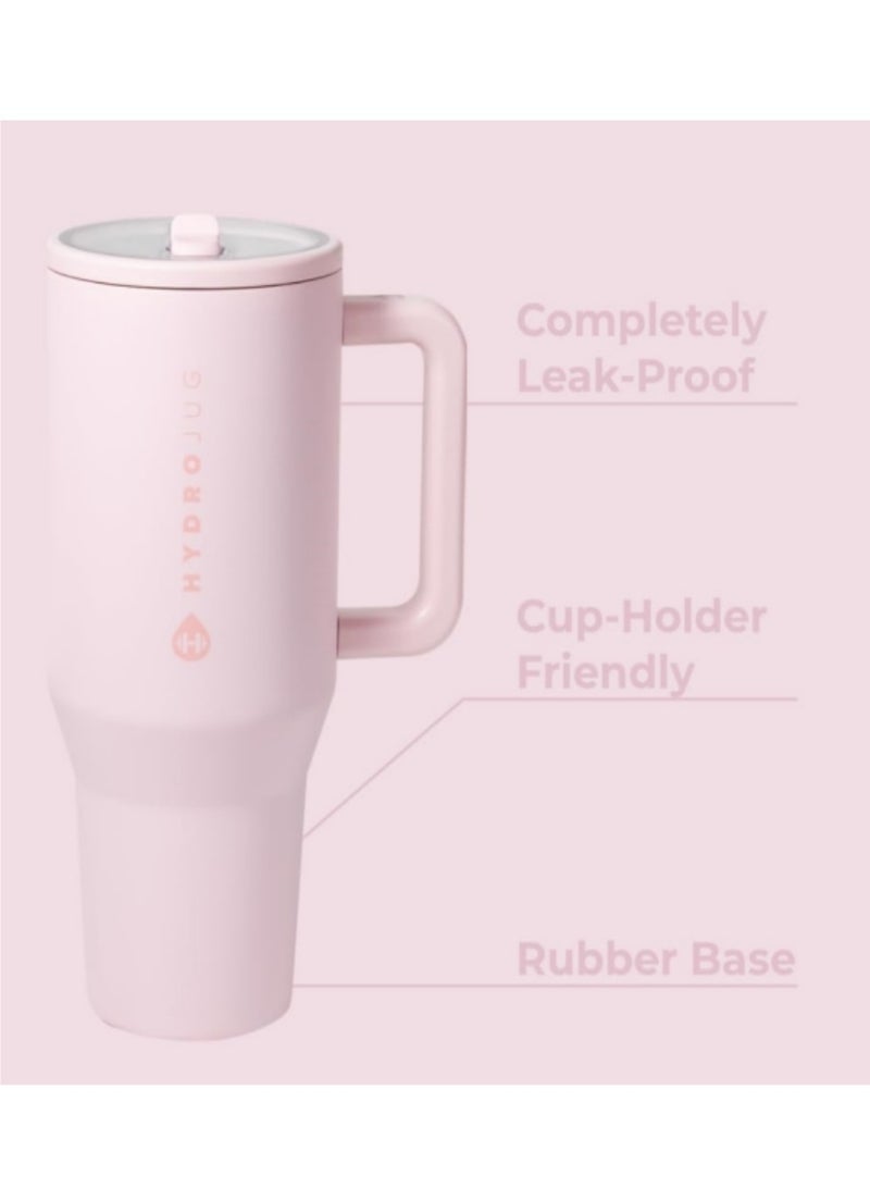 HydroJug HydroJug Traveler - 32oz Water Bottle with Handle & Flip Straw - Cup Holder Friendly, Leak-Resistant, Reusable Insulated Stainless Steel with Rubber Base - Gift for Women & Men, Pink Sand  - Image 2