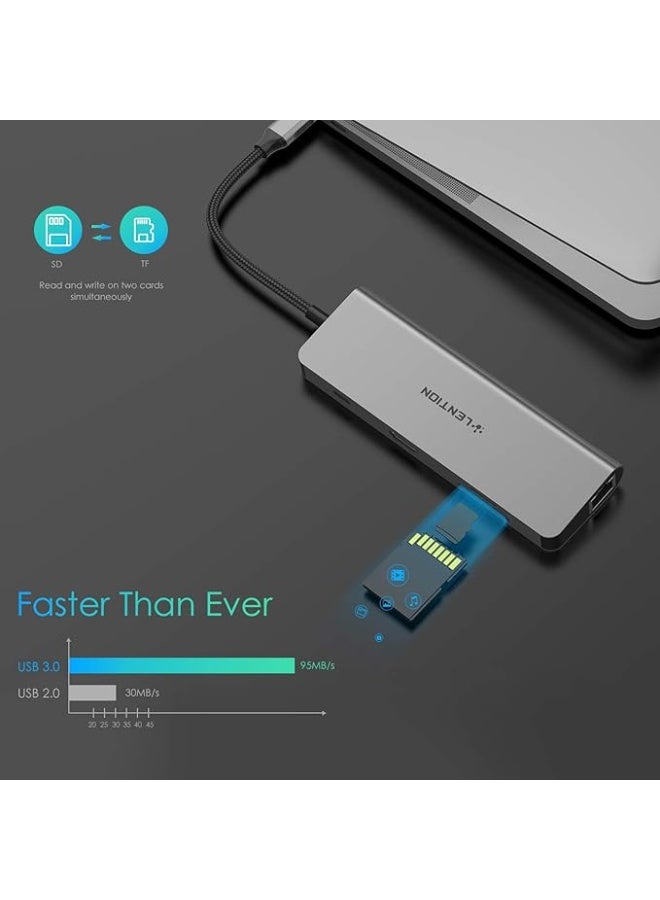 Lention LENTION USB C Hub with 4K HDMI, SD 3.0 Card Reader, Gigabit Ethernet, Charging, USB 3.0/2.0 & Aux Port Compatible MacBook Pro, New Mac Air/Surface, More, Stable Driver Adapter (CB-C69, Space Gray)  - Image 1