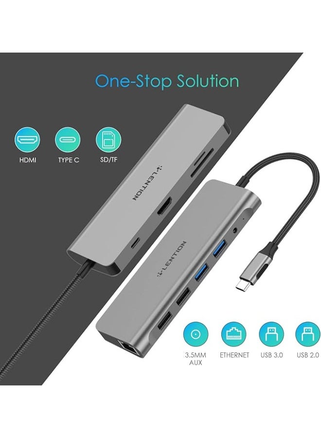 Lention LENTION USB C Hub with 4K HDMI, SD 3.0 Card Reader, Gigabit Ethernet, Charging, USB 3.0/2.0 & Aux Port Compatible MacBook Pro, New Mac Air/Surface, More, Stable Driver Adapter (CB-C69, Space Gray)  - Image 5