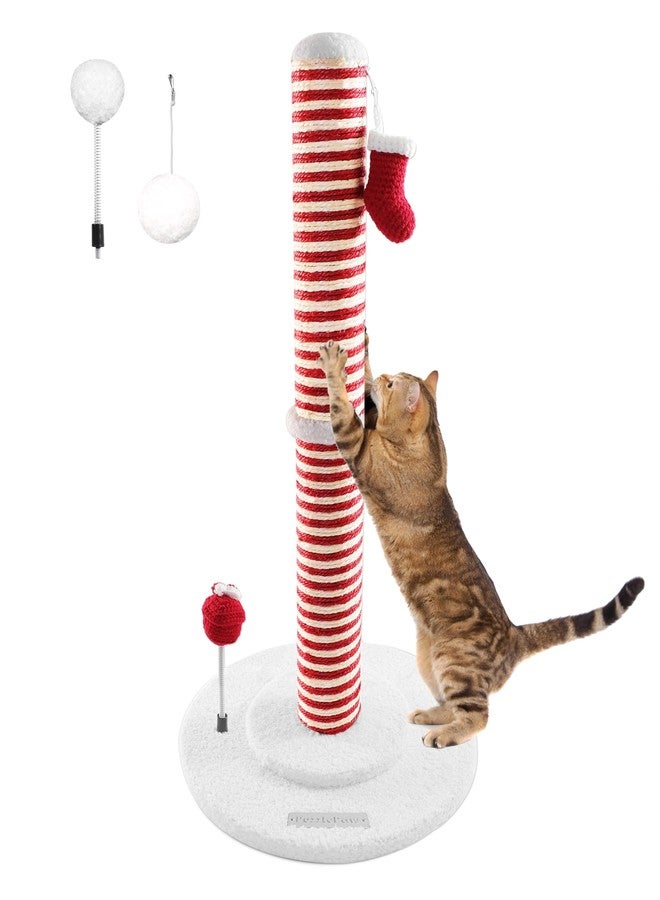 عمود خدش للقطط من PuzzlePaw، مناسب للقطط المنزلية، برج شجرة عيد الميلاد للقطط، مركز لعب للقطط مع ألعاب جوارب سانتا المعلقة وصندوق هدايا - Image 2