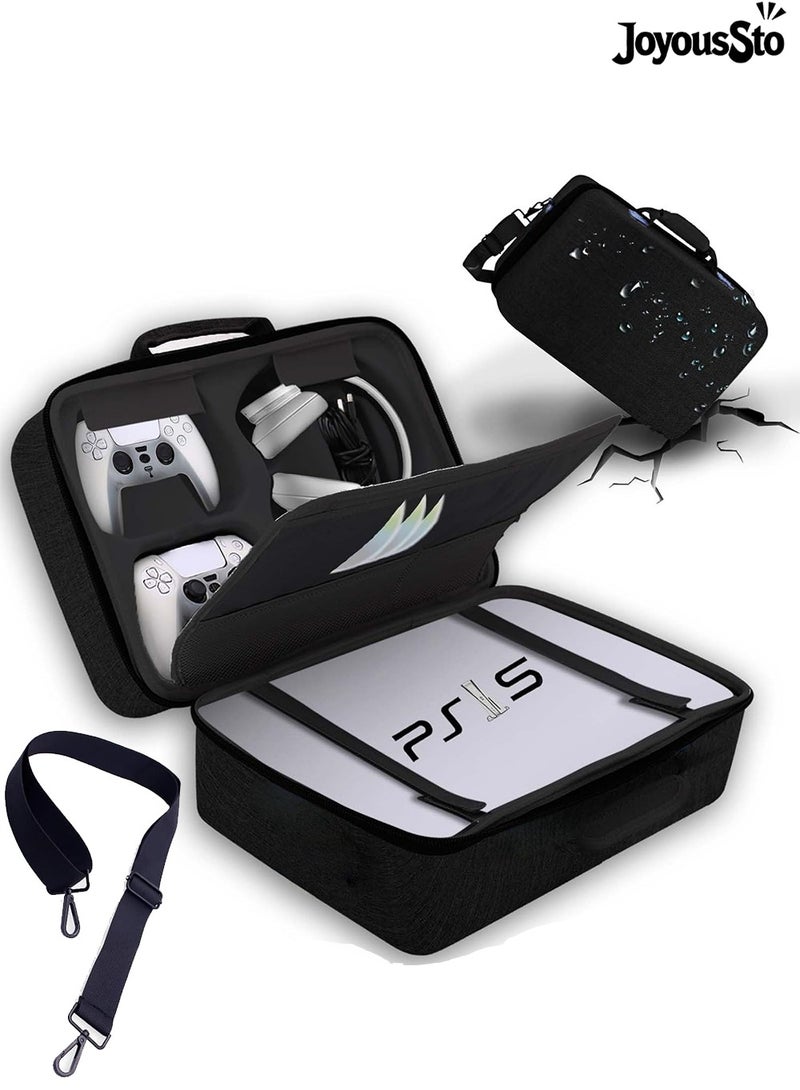 JoyousSto Carrying Case for PS5 Hard Shell Carry Case Travel Bag, Large Capacity, Shockproof and Waterproof Storage Bag for PS5, Portable Protective Case Compatible with PS5 Console, Dual Controller,Disk Headset Base Etc,Black - Image 1