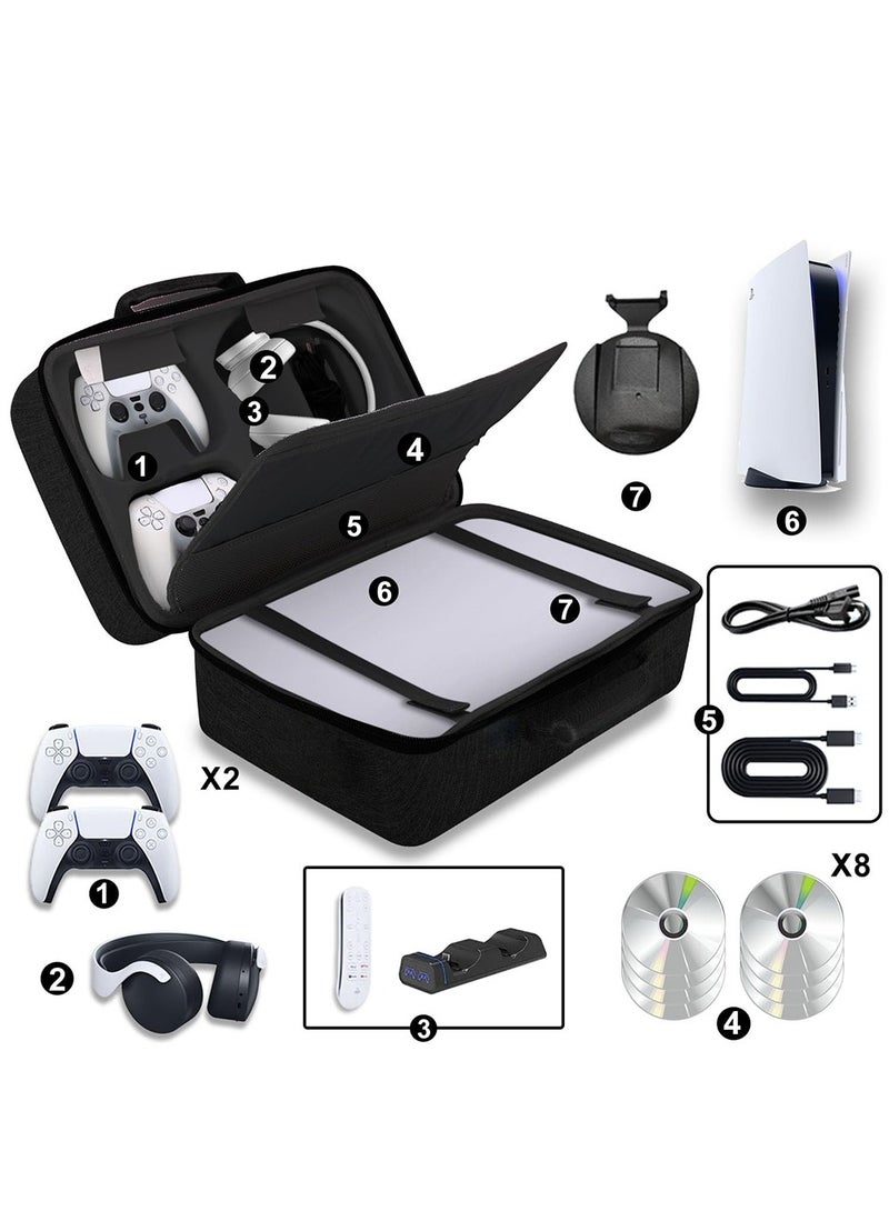 JoyousSto Carrying Case for PS5 Hard Shell Carry Case Travel Bag, Large Capacity, Shockproof and Waterproof Storage Bag for PS5, Portable Protective Case Compatible with PS5 Console, Dual Controller,Disk Headset Base Etc,Black - Image 2