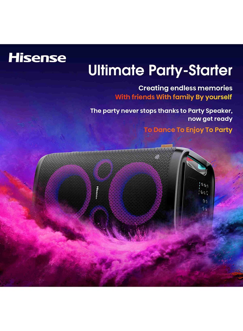 Hisense HP Series 4 Speakers with 2*5.25'' Subwoofer,300W Output Power,Karaoke/Extra Bass/DJ Mode, 5 Light Effect,Car Charger, Build in Handle,IPX4 Splash Proof, Wireless Charge for Phones, Vocal Fader,Up to 15 hrs Playtime, Party Rocker One Black - Image 4