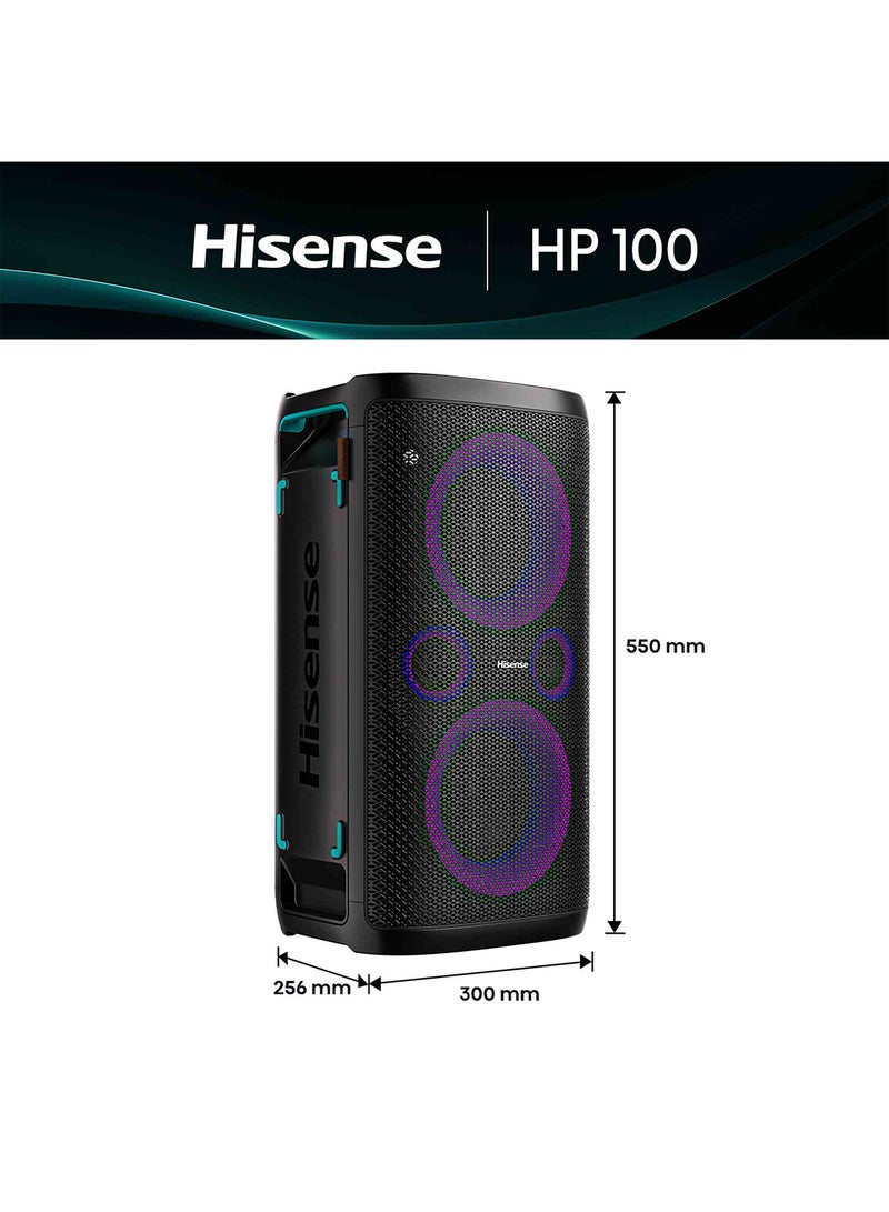Hisense HP Series 4 Speakers with 2*5.25'' Subwoofer,300W Output Power,Karaoke/Extra Bass/DJ Mode, 5 Light Effect,Car Charger, Build in Handle,IPX4 Splash Proof, Wireless Charge for Phones, Vocal Fader,Up to 15 hrs Playtime, Party Rocker One Black - Image 3