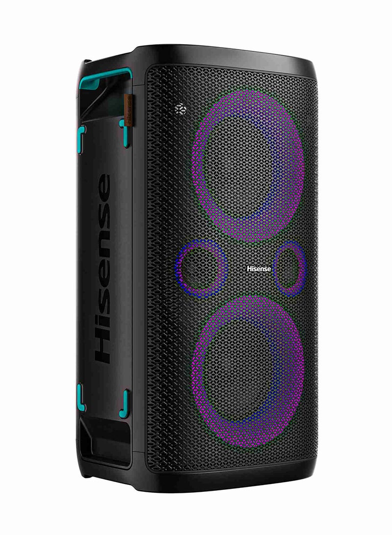 Hisense HP Series 4 Speakers with 2*5.25'' Subwoofer,300W Output Power,Karaoke/Extra Bass/DJ Mode, 5 Light Effect,Car Charger, Build in Handle,IPX4 Splash Proof, Wireless Charge for Phones, Vocal Fader,Up to 15 hrs Playtime, Party Rocker One Black - Image 2