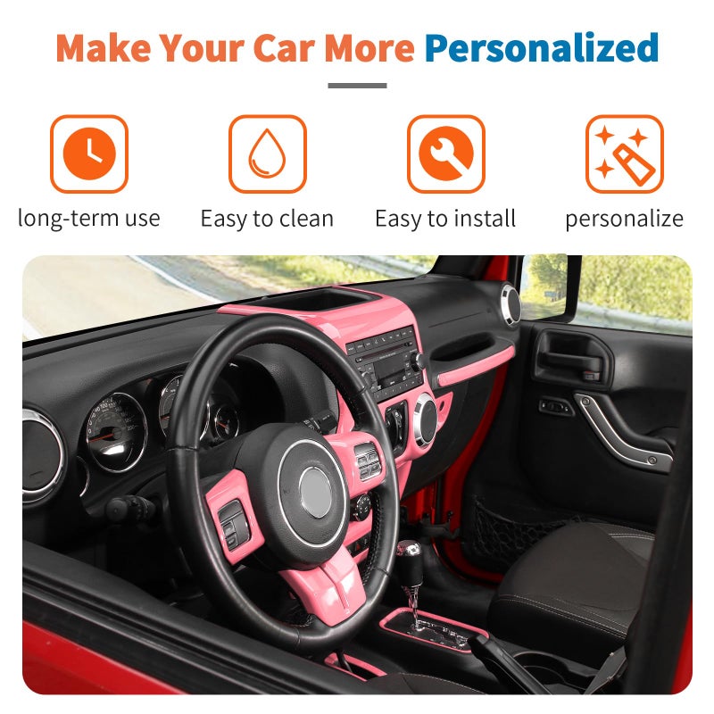 JeCar 10pcs Full Pink Interior Trim Kit Fit for Jeep Wrangler JK 2011-2017 - Image 4